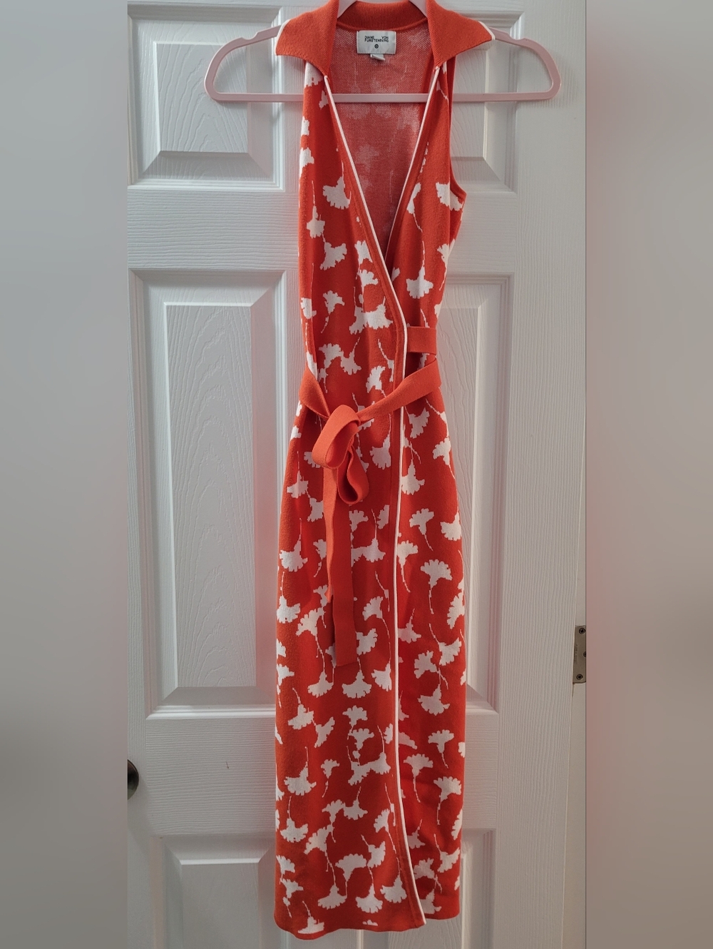 Diane Von Furstenberg Orange and White Floral Wrap Maxi Dress